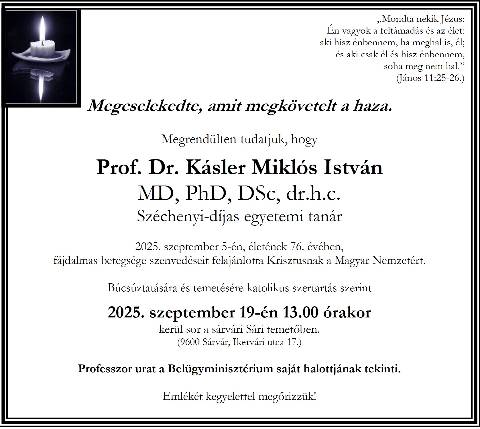 Elhunyt Kásler Miklós professzor