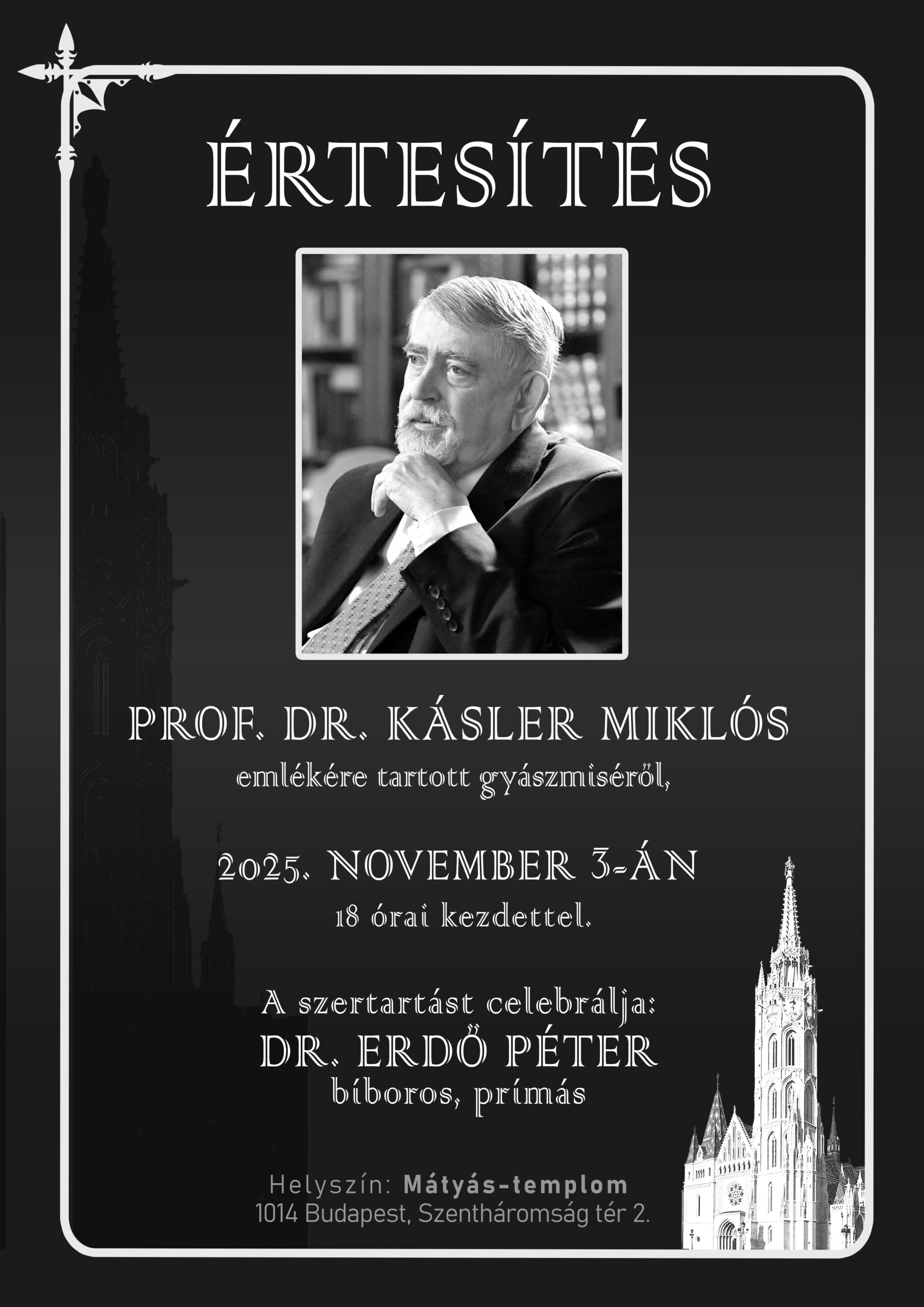Prof. Kásler Miklós gyászmiséje november 3-án